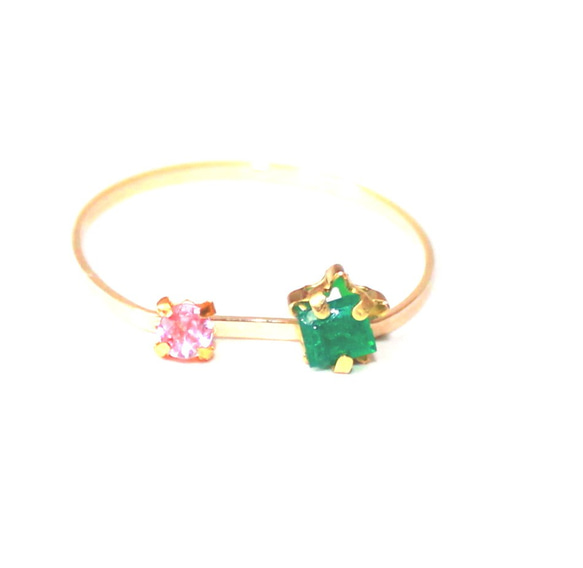 k18gp Emerald & Pink Sapphire Ring 2枚目の画像