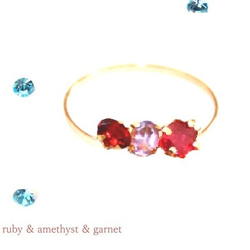 k18gp Ruby & Garnet & Amethyst Ring 1枚目の画像
