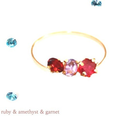 k18gp Ruby & Garnet & Amethyst Ring 2枚目の画像