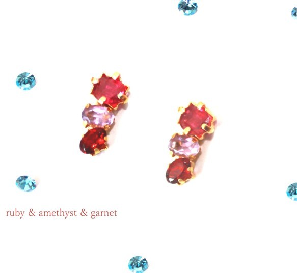 k18gp Ruby & Garnet & Amethyst Ring 3枚目の画像