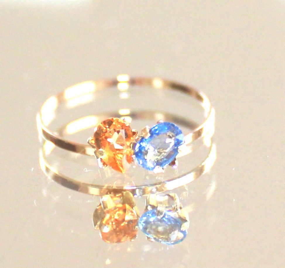 -k10- Ceylon Blue Sapphire & Citrine & Ring