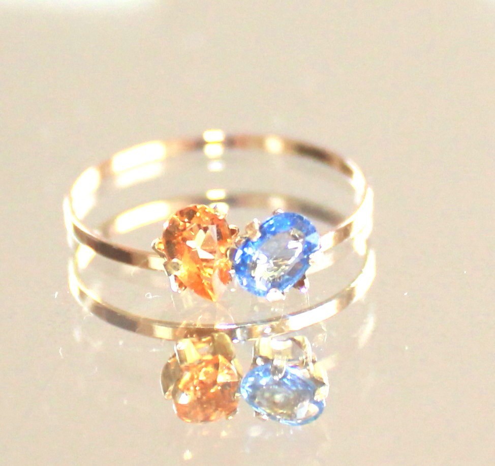 -k18- Ceylon Blue Sapphire & Citrine & Ring