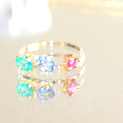 -k10- Ceylon Blue Sapphire & Apatite & Ruby Ring 2枚目の画像