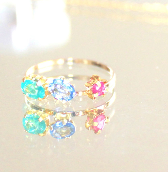 -k10- Ceylon Blue Sapphire & Apatite & Ruby Ring 2枚目の画像