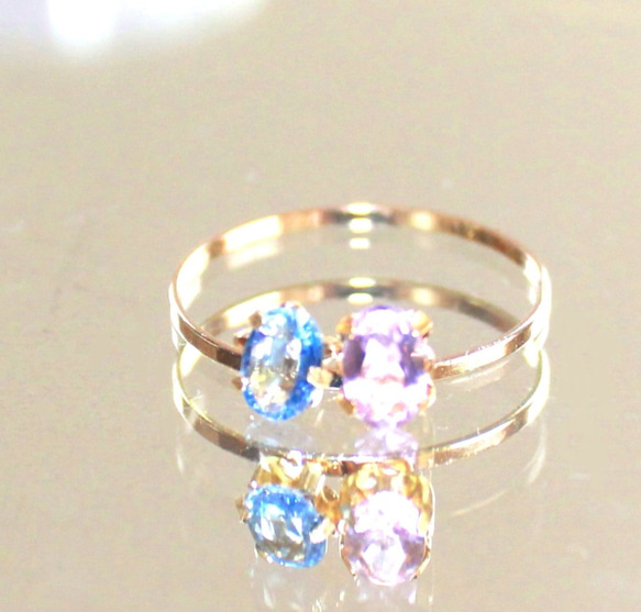 -k10- Ceylon Blue Sapphire & Apatite & Ruby Ring 3枚目の画像