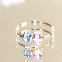 -k18gp- Ceylon Blue Sapphire & Apatite & Ruby Ring 3枚目の画像