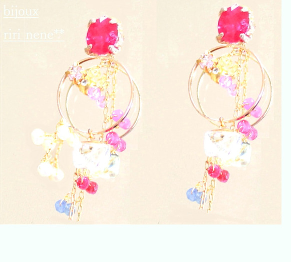 Ruby & Peal & Color Sapphire Stones Pierce 1枚目の画像