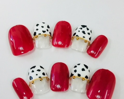 ダルメシアンピンク ネイルチップ ピンクマグネット×ダルメシアン♡秋冬ネイル ネイルチップ（つけ