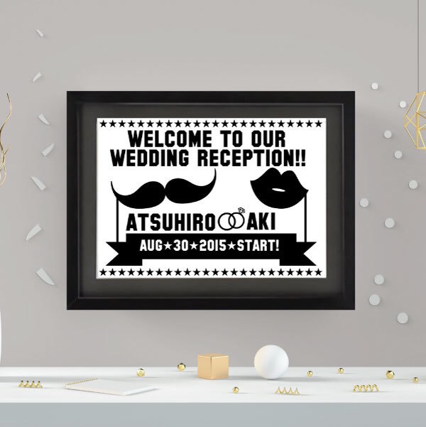 結婚式や入籍のお祝いに！モノトーンなブライダル・ウェディングウェルカムボード#BEARD&LIP(A3)
