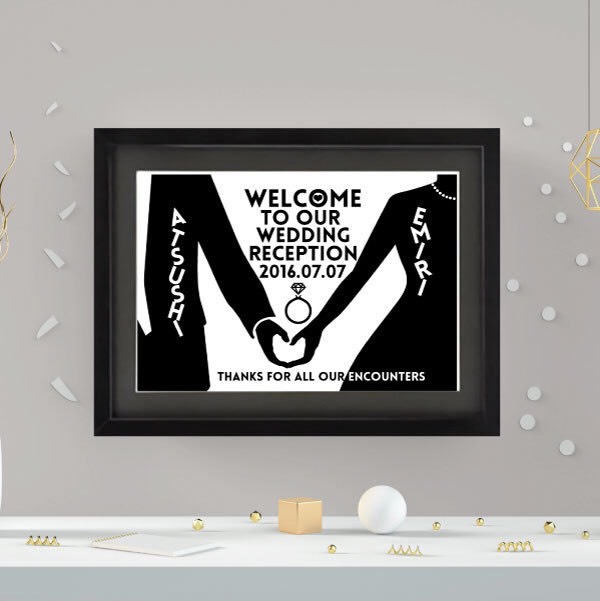 結婚式や入籍のお祝いに！モノトーンなブライダル・ウェディングウェルカムボード#SILHOUETTE(A3)