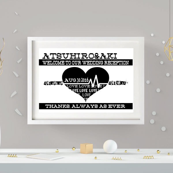 結婚式や入籍のお祝いに！モノトーンなブライダル・ウェディングウェルカムボード#♥METER(A3)