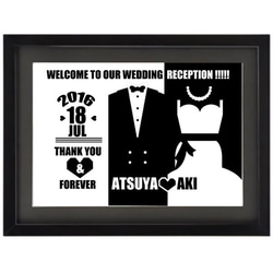 結婚式や入籍のお祝いに！モノトーンなブライダル・ウェディングウェルカムボード#TUXEDO&DRESS(A3) 2枚目の画像