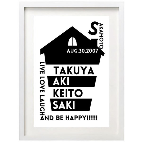 引越し祝いや結婚のお祝いに！お名前入りモノトーンポスター・ファミリーポスター#HOUSE(A3) 2枚目の画像