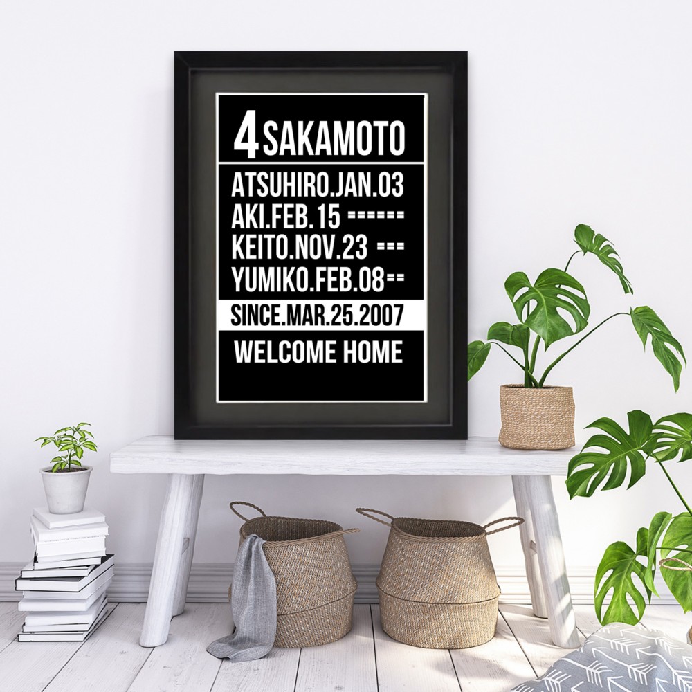 引越し祝いや結婚のお祝いに！お名前入りモノトーンポスター・ファミリーポスター#BUS ROLL SIGN(A3)