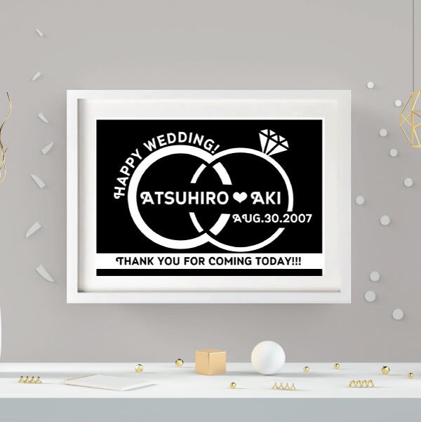 結婚式や入籍のお祝いに！モノトーンなブライダル・ウェディングウェルカムボード#BIG RING(A3)