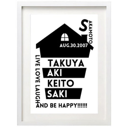 引越し祝いや結婚のお祝いに！お名前入りモノトーンポスター・ファミリーポスター#HOUSE(A4) 3枚目の画像