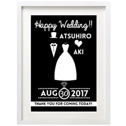 結婚式や入籍のお祝いに！モノトーンなブライダル・ウェディングウェルカムボード#TUXEDO&DRESS2(A4) 2枚目の画像