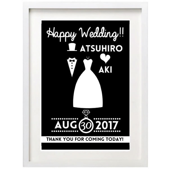 結婚式や入籍のお祝いに！モノトーンなブライダル・ウェディングウェルカムボード#TUXEDO&DRESS2(A4) 2枚目の画像