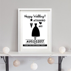 結婚式や入籍のお祝いに！モノトーンなブライダル・ウェディングウェルカムボード#TUXEDO&DRESS2(A3) 1枚目の画像