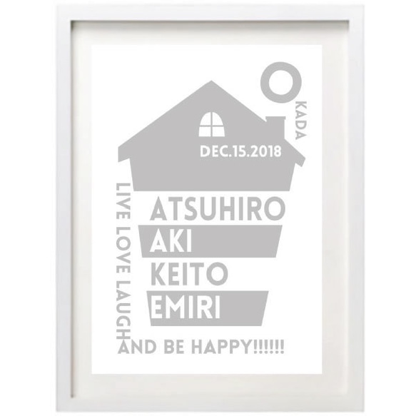 引越し祝いや結婚のお祝いに！お名前入りモノトーンポスター・ファミリーポスター#HOUSE(A4) 2枚目の画像