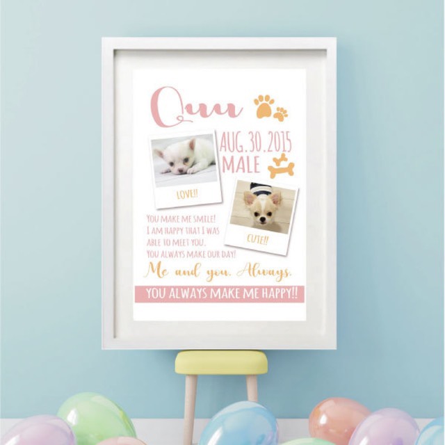 わんちゃんのお名前写真入りDOGポスター＃HANDWRITTEN pink（A4）