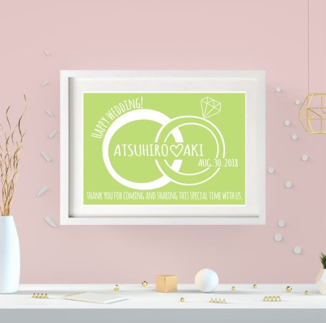 結婚式や入籍のお祝いに！ブライダル・ウェディングウェルカムボード#BIG RING mint(A3)
