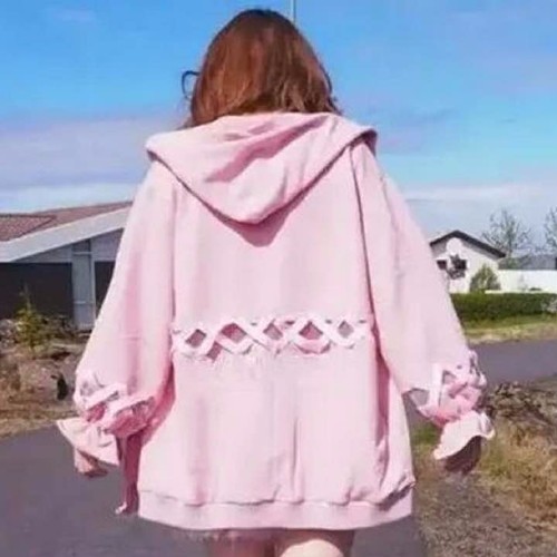 新品ゆめかわリボンパーカーレースアップでオシャレ パーカー yume  