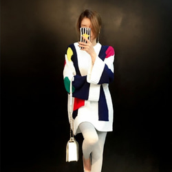 ファッション配色ラウンドネックスピーカースリープセーター 4枚目の画像