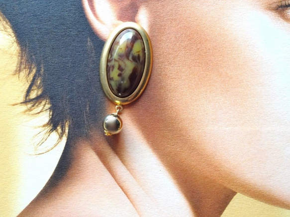 復古棕色焦糖不對稱耳環/耳環 第5張的照片