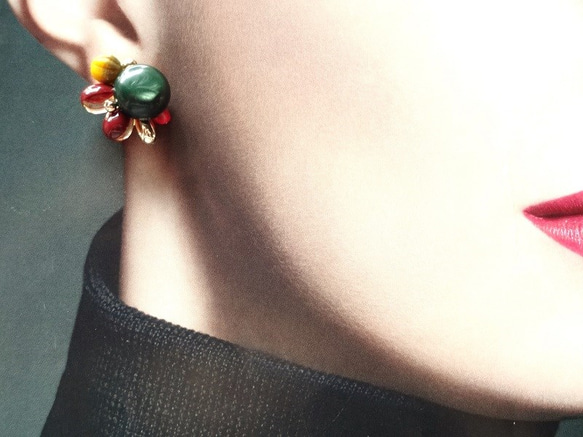復古野生草莓珠寶Shime耳環/耳環 第6張的照片