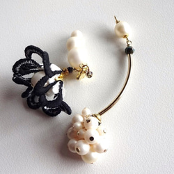 （重新）復古黑花蕾絲和珍珠Ashime耳環/耳環 第2張的照片