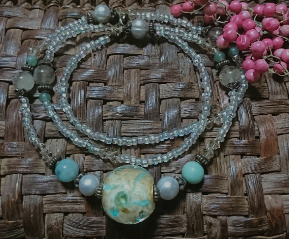 ベネチアガラスと天然石  ネックレス