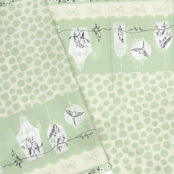 Shinzi Katoh　シャーティング生地[Bird_グリーン] 1枚目の画像