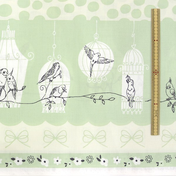 Shinzi Katoh　シャーティング生地[Bird_グリーン] 5枚目の画像