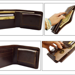 二つ折り財布 羽根のカービング アンティークブラウン 3枚目の画像