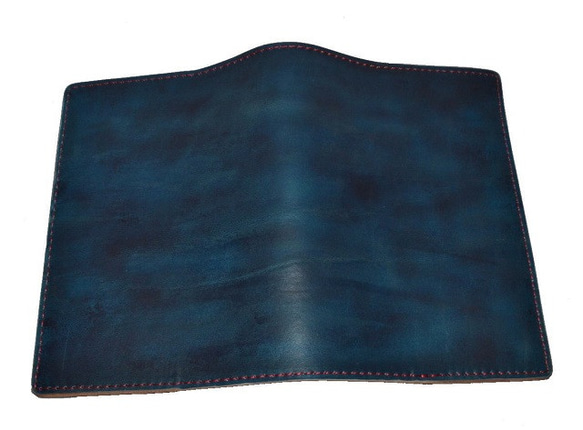 ブックカバー 文庫本サイズ 牛革 ヌメ革 藍色ムラ染め A6判 18063001 3枚目の画像