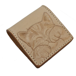 貓零錢包牛皮零錢包Nume Leather貓雕刻工藝笑小貓18070801 第2張的照片