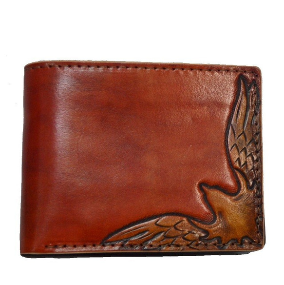 雙折錢包羽毛雕花古董紅色19022101 第2張的照片