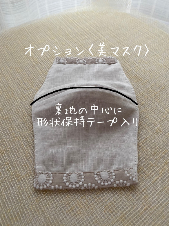 ローズ刺繍でエレガント★裏布選べます★レースの立体マスク【M・L】㊺ローズ(ブルーグリーン) 6枚目の画像