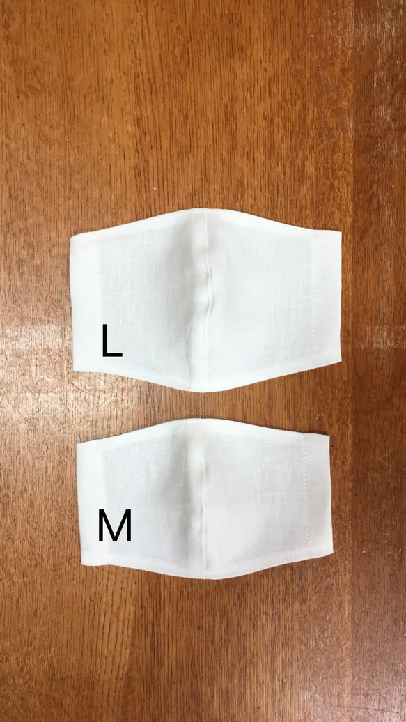 上質リネン＆オーガニックコットンの立体マスク➀白【M・Lサイズ】 6枚目の画像