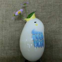 京焼 「幸せの青い鳥」 小鳥の壁掛け花入れ 一輪挿し・花瓶