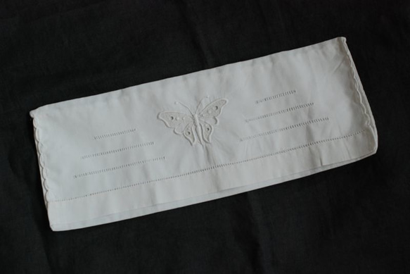 *アンティーク　白糸刺繍　ナフキン・カトラリーケース30cm×12cm. [428] 4枚目の画像