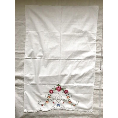 ヴィンテージ クロスステッチ・レース カフェカーテン 71cm×105cm