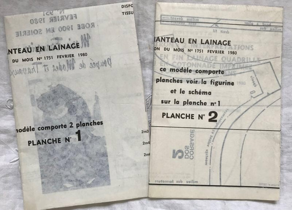 1980年フランス 洋裁型紙2枚セット 女性コート・少女用ワンピース・お
