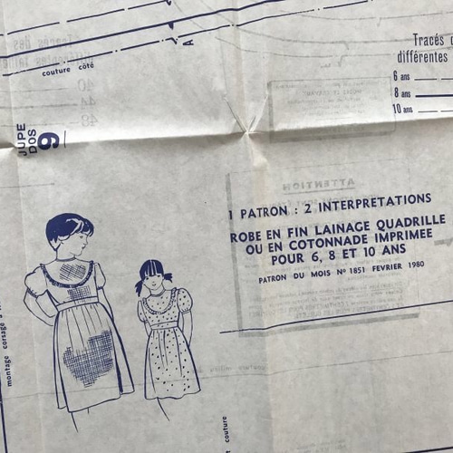 1980年フランス 洋裁型紙2枚セット 女性コート・少女用ワンピース・お