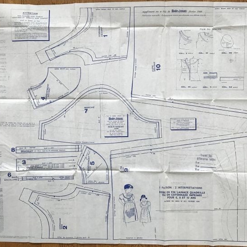 1980年フランス 洋裁型紙2枚セット 女性コート・少女用ワンピース・お