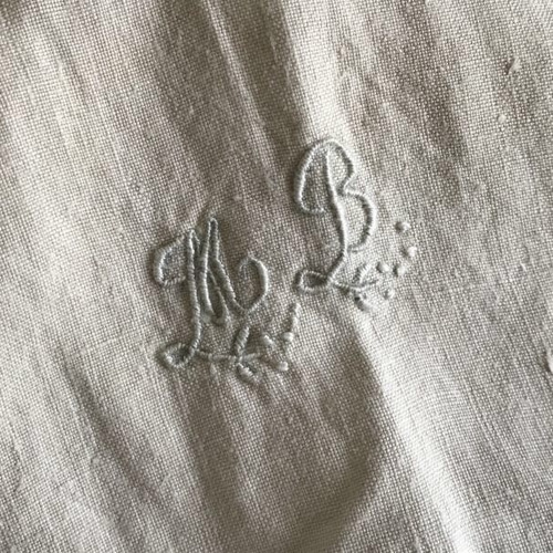 アンティークリネン　モノグラム刺繍　ワンピース 大人用F) フランス アンティーク リネン キャミソール