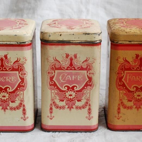 フランス産アンティーク缶、美しい緑色模様 フランス アンティーク tin