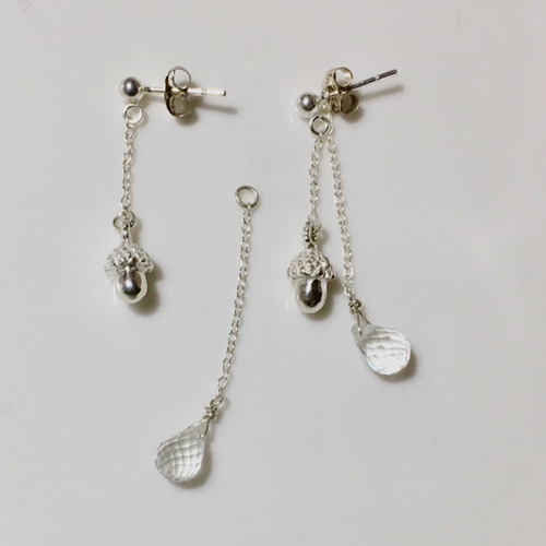silver925どんぐりピアス＆水晶天然石3WAY ピアス（スタッド・一粒  