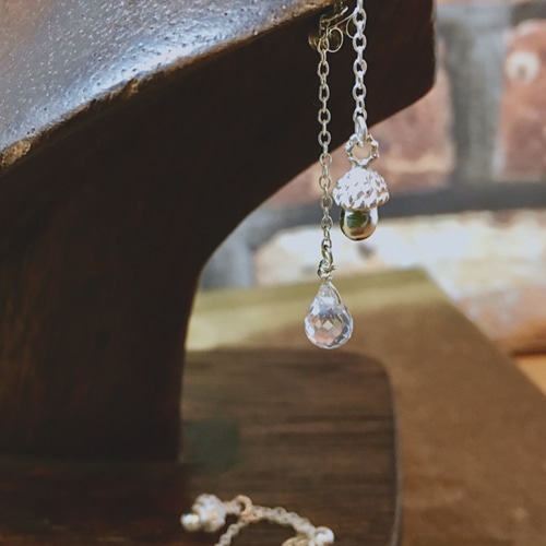 silver925どんぐりピアス＆水晶天然石3WAY ピアス（スタッド・一粒  